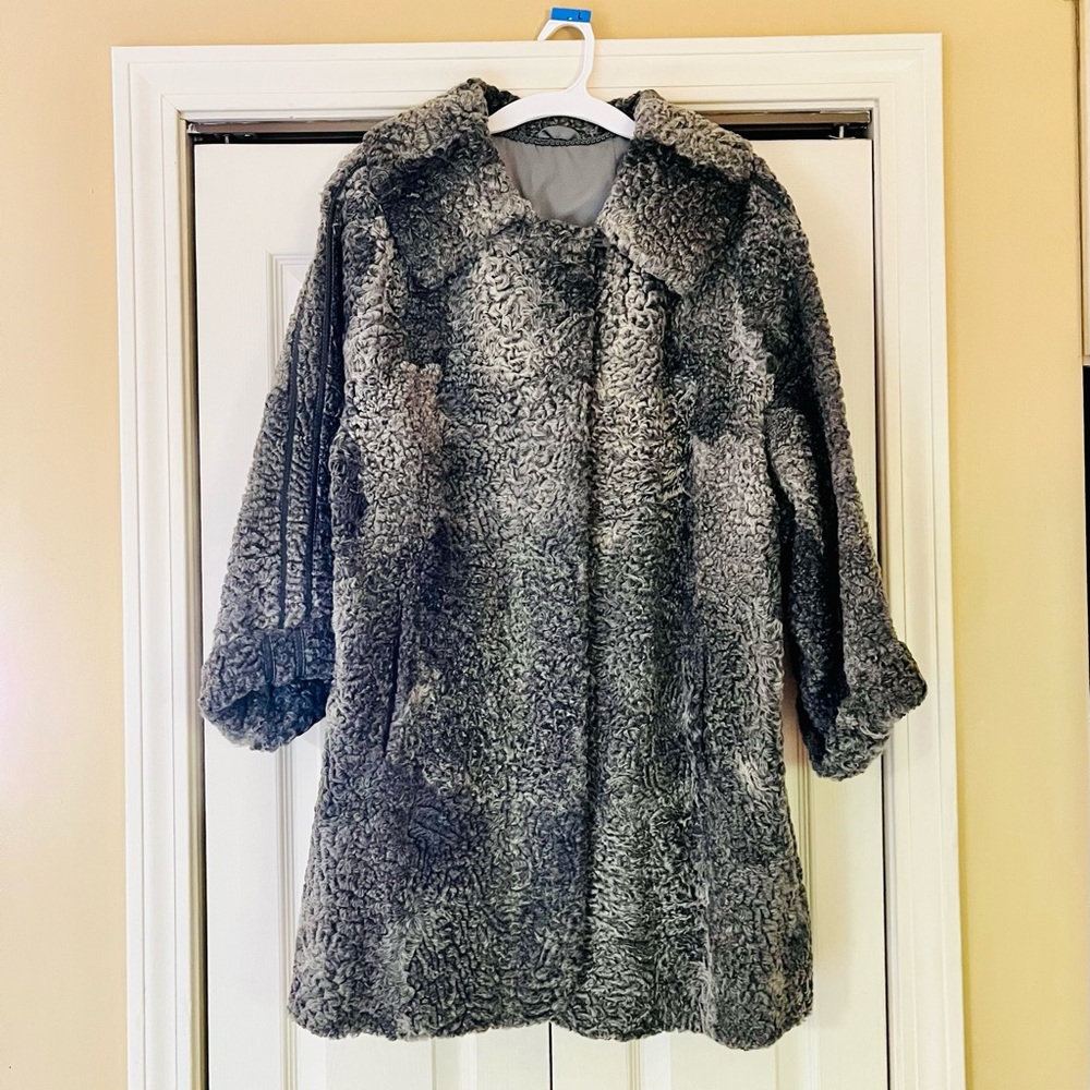 Gray Fur Persian Lamb Coat With Fine Leather Trimming